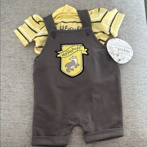 Hufflepuff Baby Romper with Yellow Striped Shirt